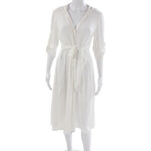 Playa Lucila Womens Shirt Dress White 3/4 Sleeve Mid Calf Viscose Size M